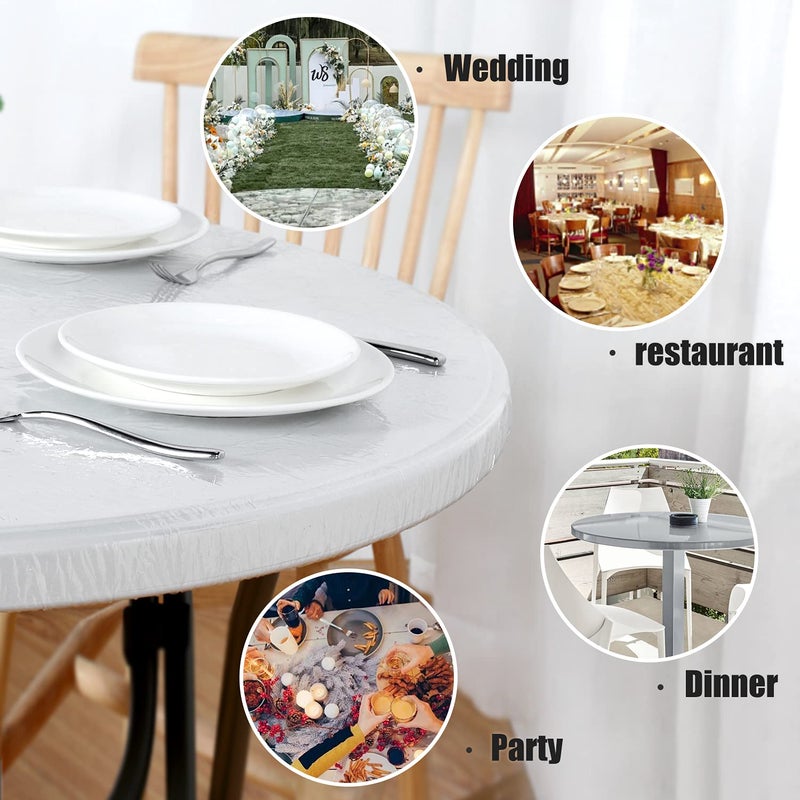 LUSHVIDA Round Waterproof Table Cover Elastic Vinyl Fitted Tablecloth Elastic Edged Plastic Table Cloth (Clear  Best for Up to 45""-56"" Round) - Image 2